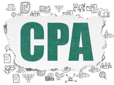 İş kavramı: EBM yırtılmış kağıt arka plan üzerinde