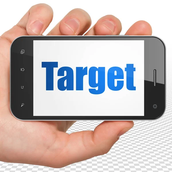 Finance concept: Hand Holding Smartphone with Target on display — Stock Photo, Image