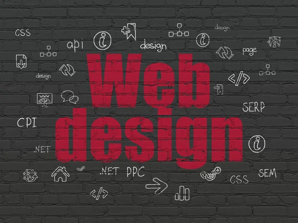 Concepto de diseño web: Diseño web sobre fondo de pared — Foto de Stock