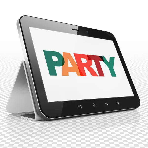 Entretenimiento, concepto: Tablet Computer con Party en pantalla —  Fotos de Stock