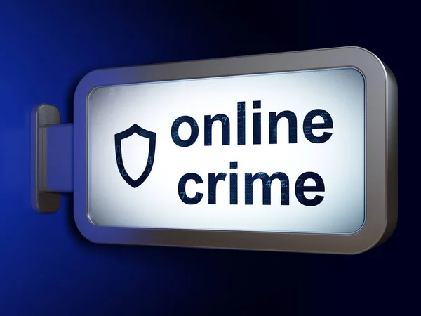 保護の概念: オンライン犯罪と輪郭を描かれる盾看板背景 — ストック写真