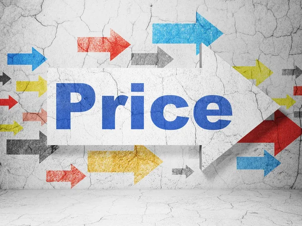 Marketing concept: arrow with Price on grunge wall background — Stock Photo, Image