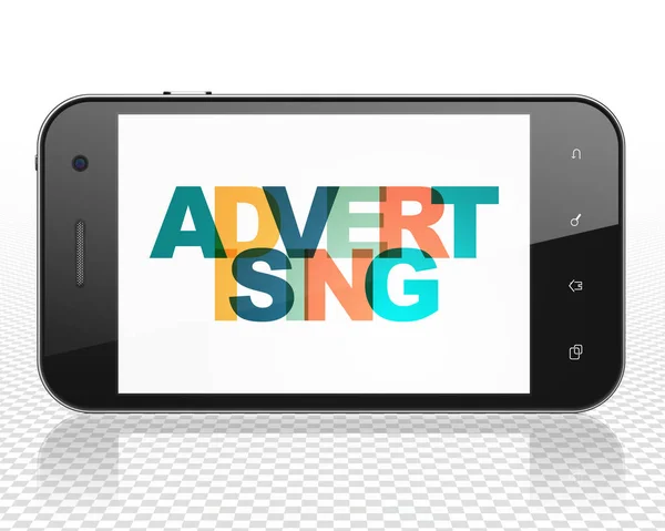 Conceito de publicidade: Smartphone com publicidade em exibição — Fotografia de Stock