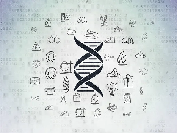 Wetenschapsconcept: DNA op achtergrond digitaal gegevensdocument — Stockfoto