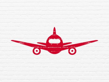 Turizm kavramı: duvar arka plan üzerinde uçak