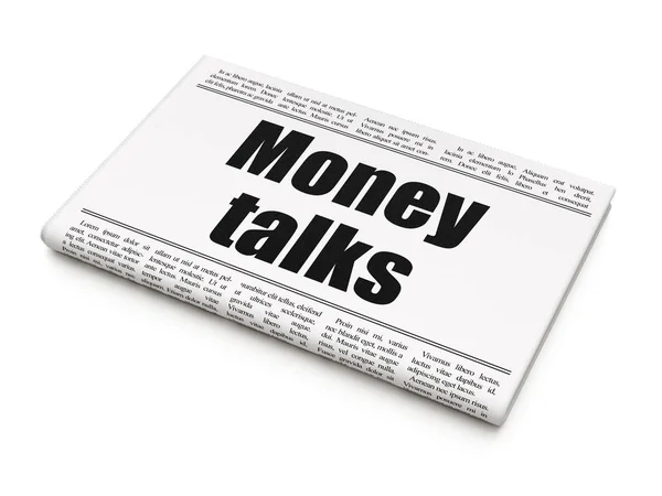 Ekonomi kavramı: gazete başlığı para konuşur — Stok fotoğraf