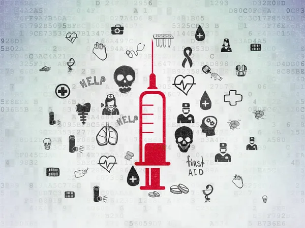 Medicine concept: Syringe on Digital Data Paper background