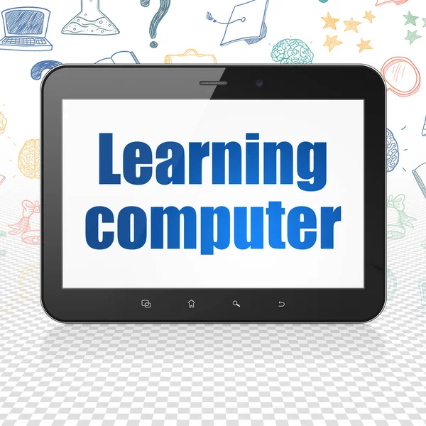 Učební koncept: tabletový počítač učení s počítačem se na displeji — Stock fotografie
