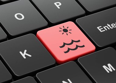 Tatil kavramı: bilgisayar klavye arka plan kumsalda