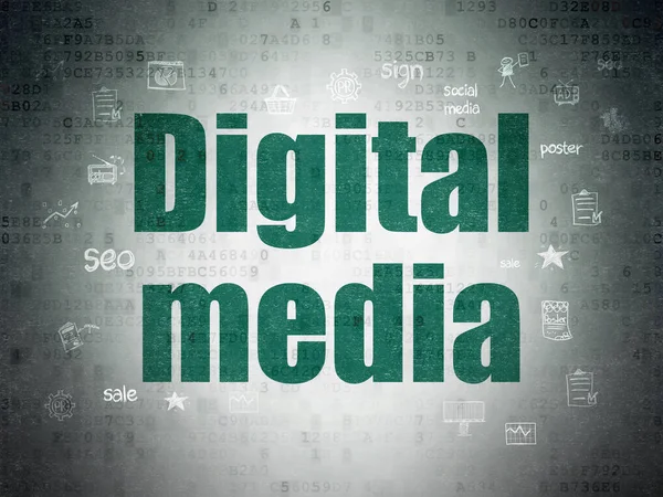 Концепция рекламы: Цифровые носители на фоне цифровой бумаги данных — стоковое фото
