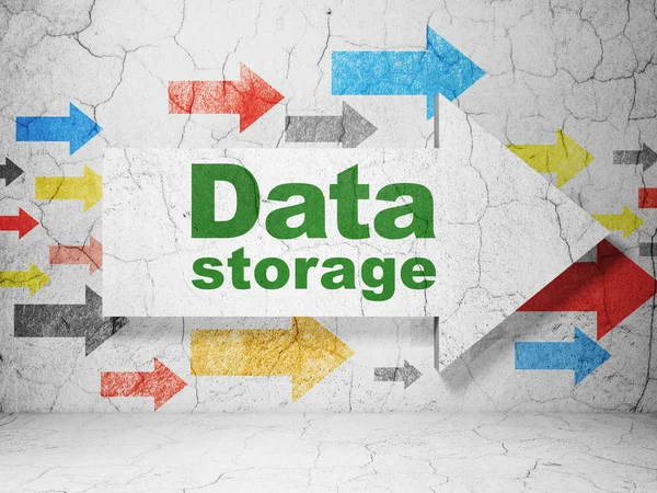 Information concept: arrow with Data Storage on grunge wall background — Stock Photo, Image