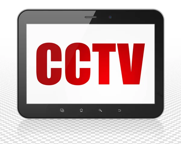 Concetto di protezione: Tablet PC Computer con CCTV in mostra — Foto Stock