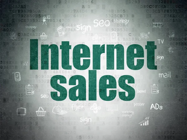 Concepto publicitario: ventas de Internet en el fondo del papel de datos digitales — Foto de Stock
