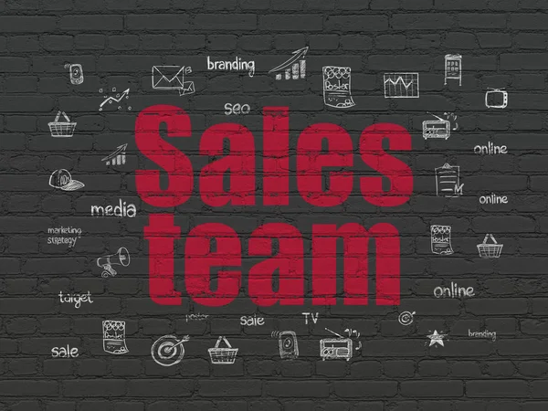pazarlama kavramı: duvar arka plan üzerinde satış ekibi
