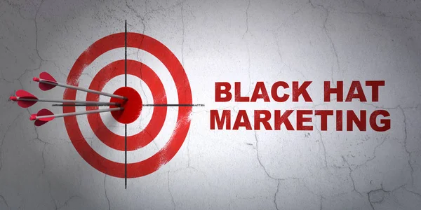 Reclame concept: target en Black Hat Marketing op muur achtergrond — Stockfoto