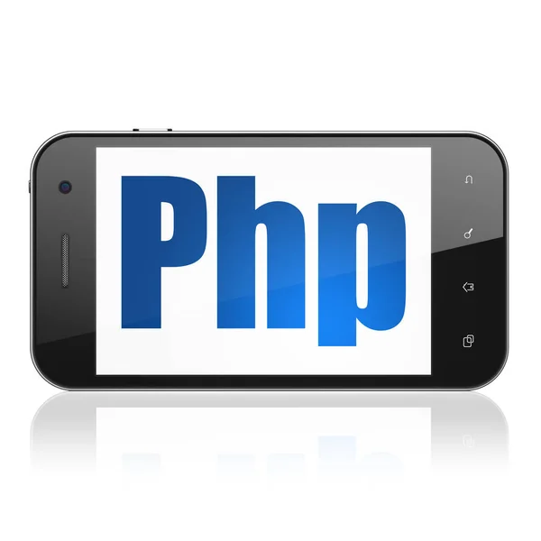 Concepto de base de datos: Smartphone con Php en pantalla — Foto de Stock