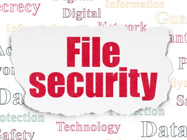 Güvenlik kavramı: yırtık kağıt arka plan üzerinde dosya güvenliği