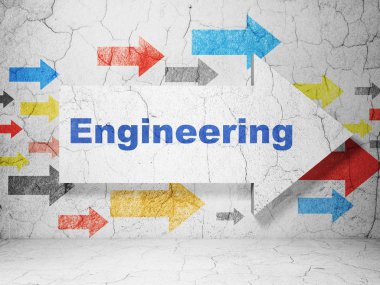 Bilim kavramı: grunge duvar arka plan üzerinde mühendislik ile ok