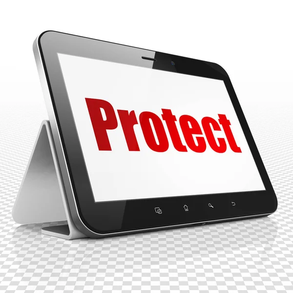 Concetto di protezione: computer tablet con protezione sul display — Foto Stock