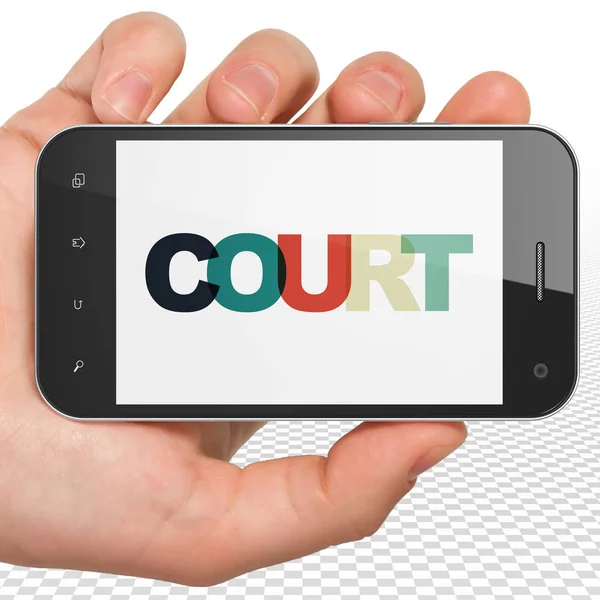 Law concept: Hand Holding Smartphone met Hof op display — Stockfoto