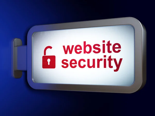 Concept de sécurité : Sécurité du site Web et cadenas ouvert sur fond de panneau d'affichage — Photo