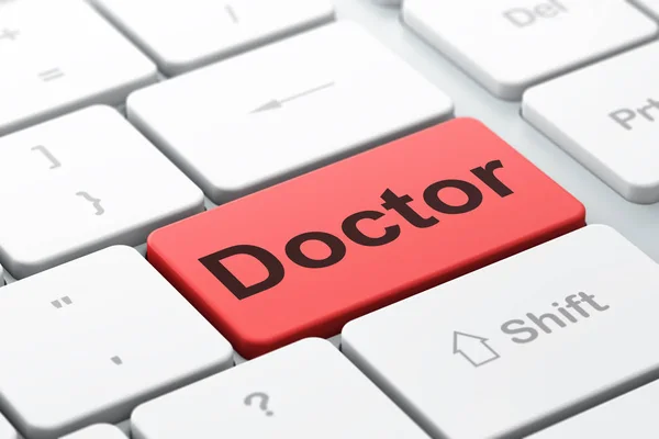 Zdravotní péče koncept: lékař na pozadí klávesnice počítače — Stock fotografie