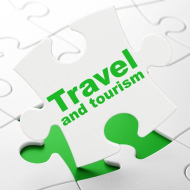 Seyahat kavramı: Bulmaca arka plan üzerinde seyahat ve Turizm