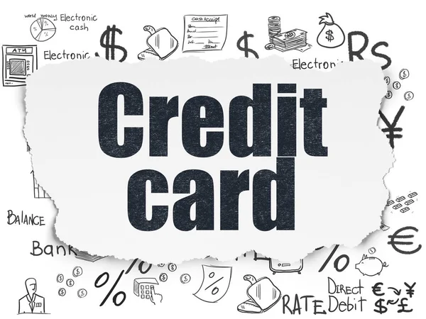 Koncepcja bankowości: karta kredytowa na tle rozdarty papier — Zdjęcie stockowe