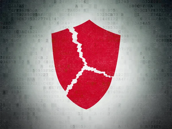 Veiligheidsconcept: gebroken Shield op digitale Data-Paper achtergrond — Stockfoto