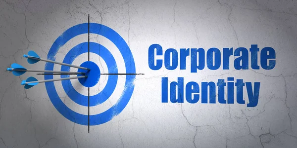 Concepto de negocio: target e identidad corporativa sobre fondo de pared — Foto de Stock