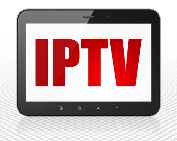 Web tasarım konsepti: Tablet Pc bilgisayar ile IPTV ekranda — Stok fotoğraf