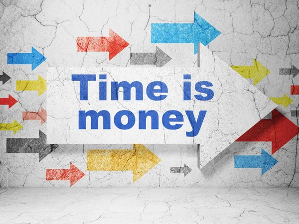 Time concept: arrow with Time is Money on grunge wall background — Stock Photo, Image