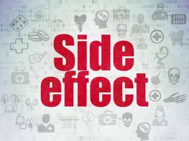 Sağlık kavramı: dijital veri kağıt arka plan üzerinde yan etkisi