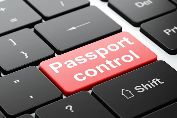 旅游理念: 计算机键盘背景下的护照控制 — 图库照片