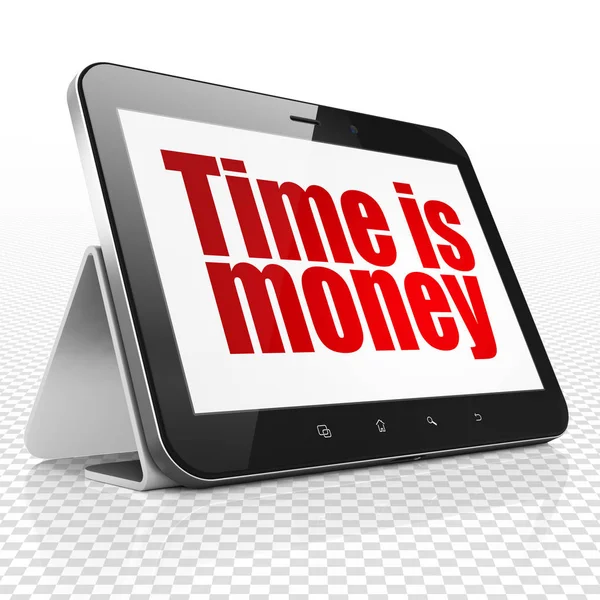 Concepto financiero: Tablet Computer with Time is Money en pantalla — Foto de Stock