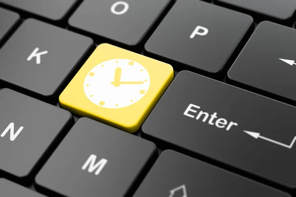 Koncepcja osi czasu: zegar na tle klawiatury komputera — Zdjęcie stockowe