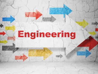 Bilim kavramı: grunge duvar arka plan üzerinde mühendislik ile ok