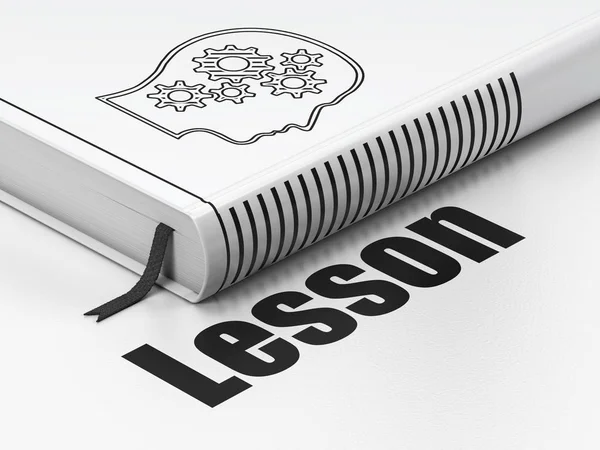 Bildungskonzept: Bücherkopf mit Zahnrädern, Lektion auf weißem Hintergrund — Stockfoto
