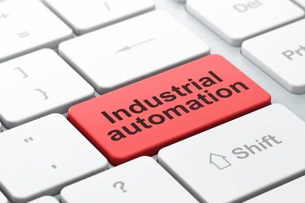 Koncepcja produkcji: automatyki przemysłowej na tle klawiatury komputera — Zdjęcie stockowe