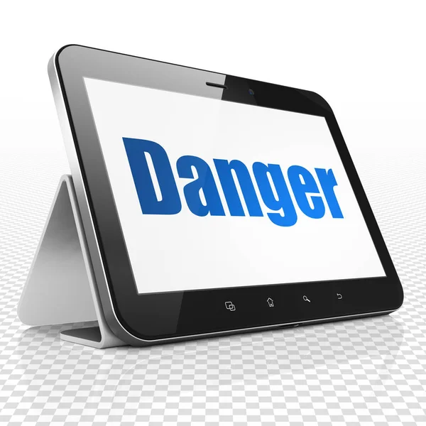 安全コンセプト: タブレット コンピューター ディスプレイ上の危険 — ストック写真