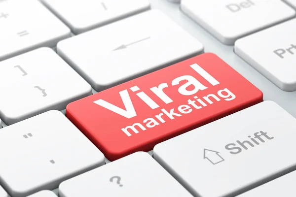 Conceito de publicidade: Marketing viral no fundo do teclado do computador — Fotografia de Stock