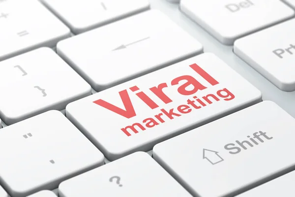 Conceito de publicidade: Marketing viral no fundo do teclado do computador — Fotografia de Stock