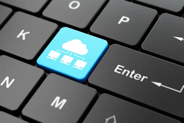 云技术的概念 云网络图标上的电脑键盘输入按钮背景 — 图库照片