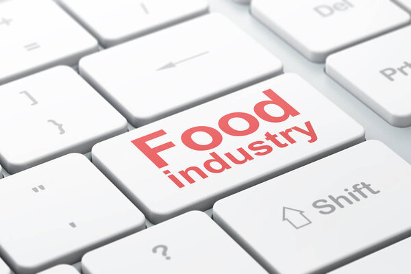 Концепция отрасли: пищевая промышленность на фоне клавиатуры компьютера
