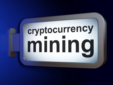 Blockchain kavramı: billboard arka plan üzerinde Cryptocurrency incelemesi