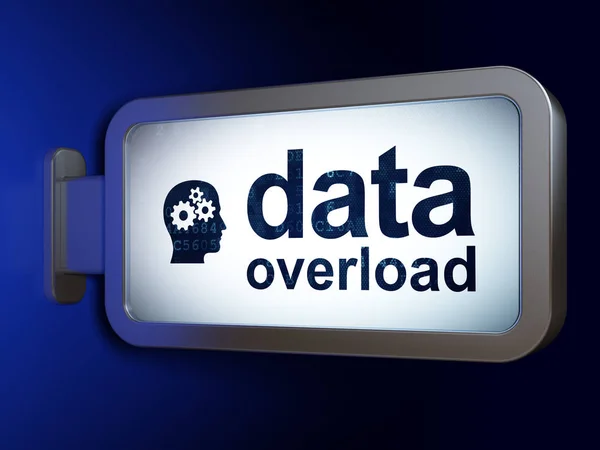 Information concept: Data Overload and Head With Gears on billboard background — Stock Photo, Image