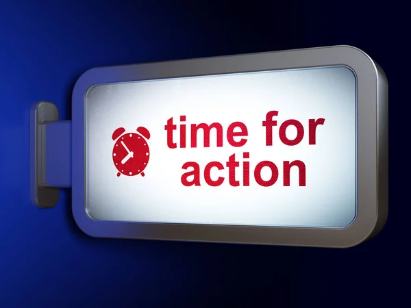 Timeline concept: Time for Action and Alarm Clock on billboard background — Stock Photo, Image