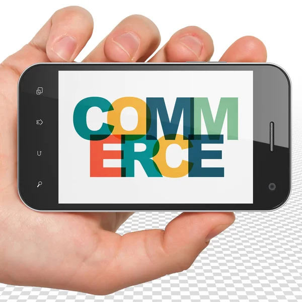 Concetto aziendale: Smartphone portatile con commercio in mostra — Foto Stock