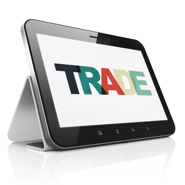 Bedrijfsconcept: Tablet PC met handel op display — Stockfoto