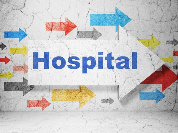 Healthcare concept: arrow with Hospital on grunge wall background — Stock Photo, Image